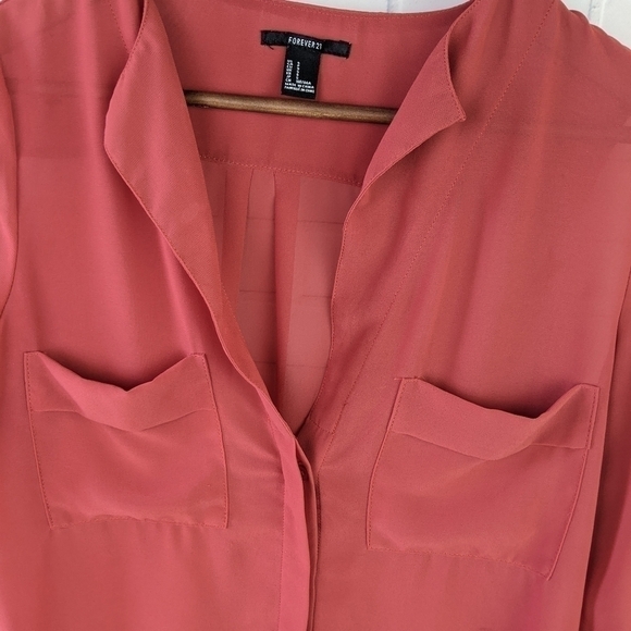 Forever 21 Watermelon /Orange Sheer Button Down Womens Small - Picture 3 of 9